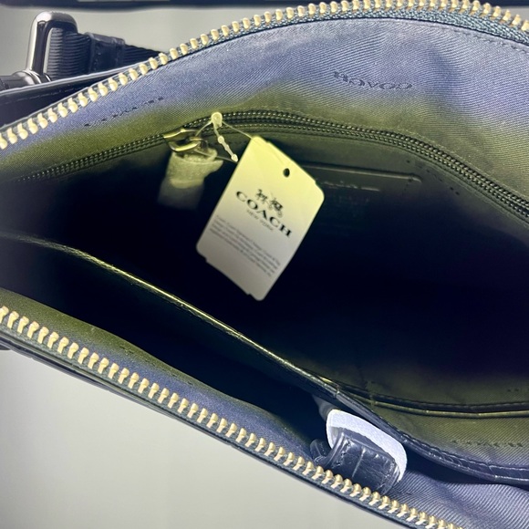 New Coach Manhattan Convertible Slim Messenger Blk Embossed Crocodile leather - Picture 5 of 14